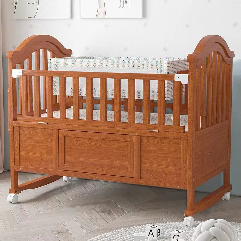 New solid wood crib, newborn baby bed, splicing bed, bedroom with extra wide bed with storage