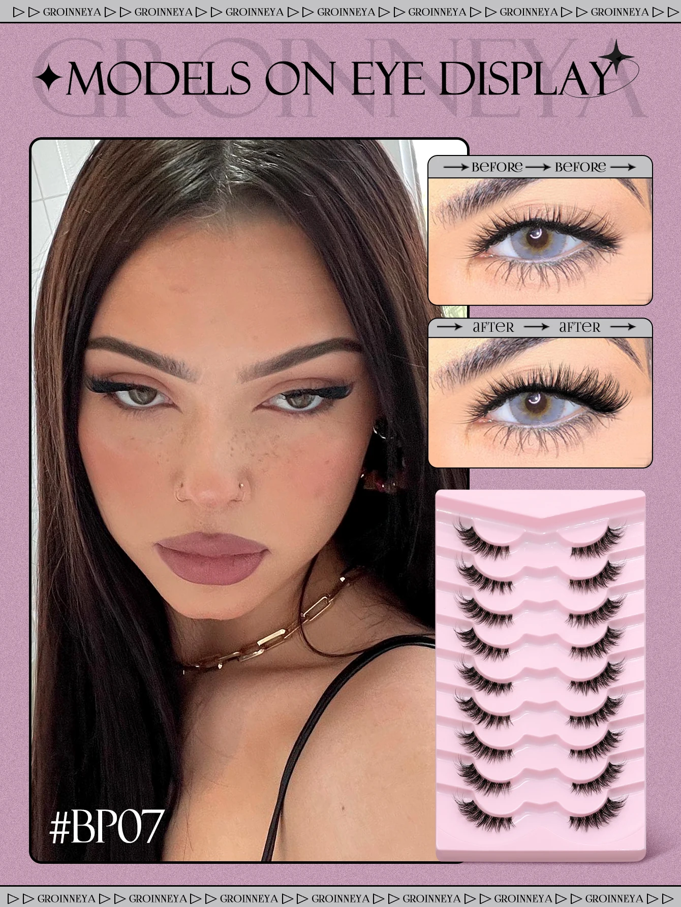 GROINNEYA Half Lashes Natural Lashes Wispy Lashes Natural Look False Eyelashes Nvisible Band Eyeashe Soft Fluffy Lashes