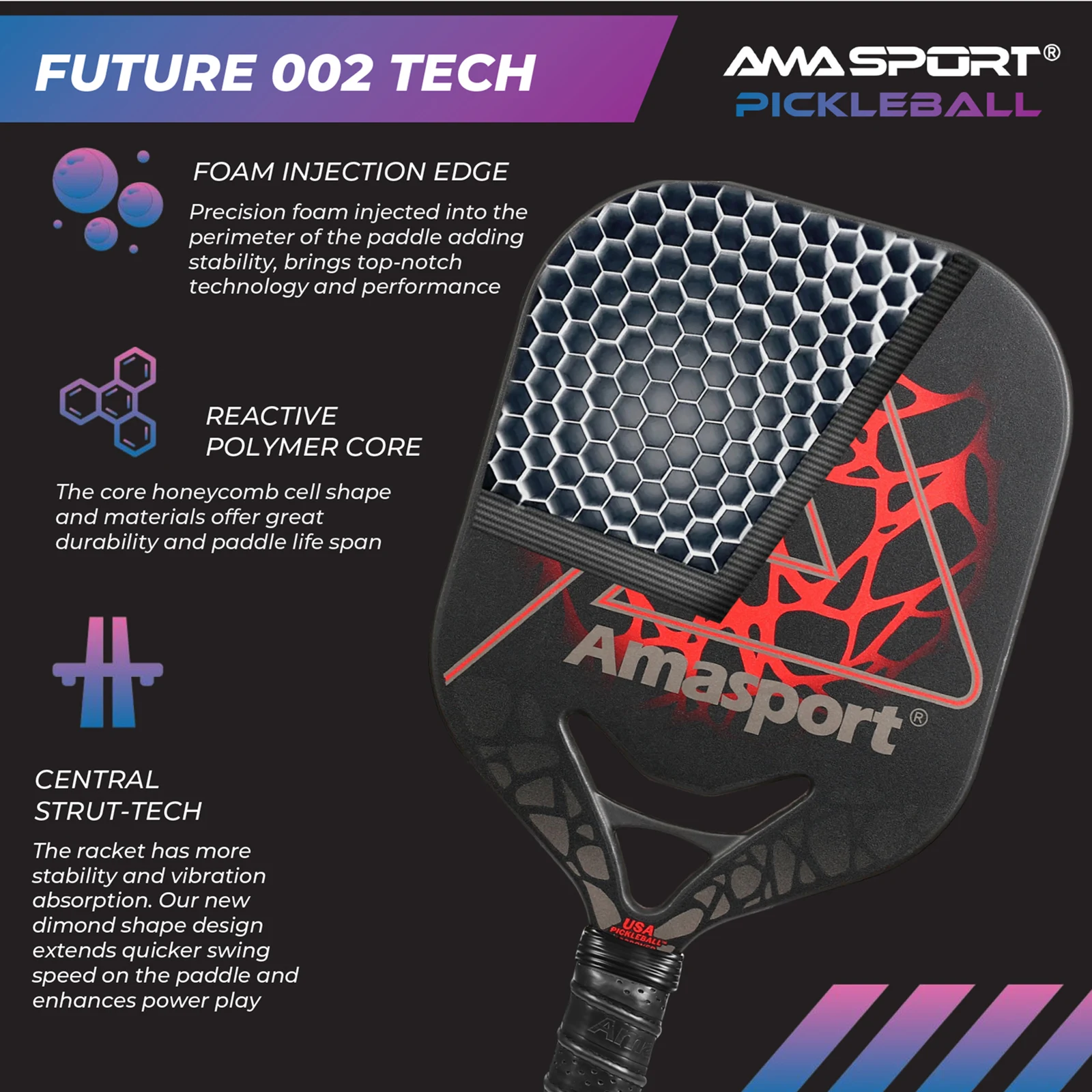 AMASPORT szerokokadłubowa Pickleball wiosło z włókna węglowego Dura Edgeless Tech.