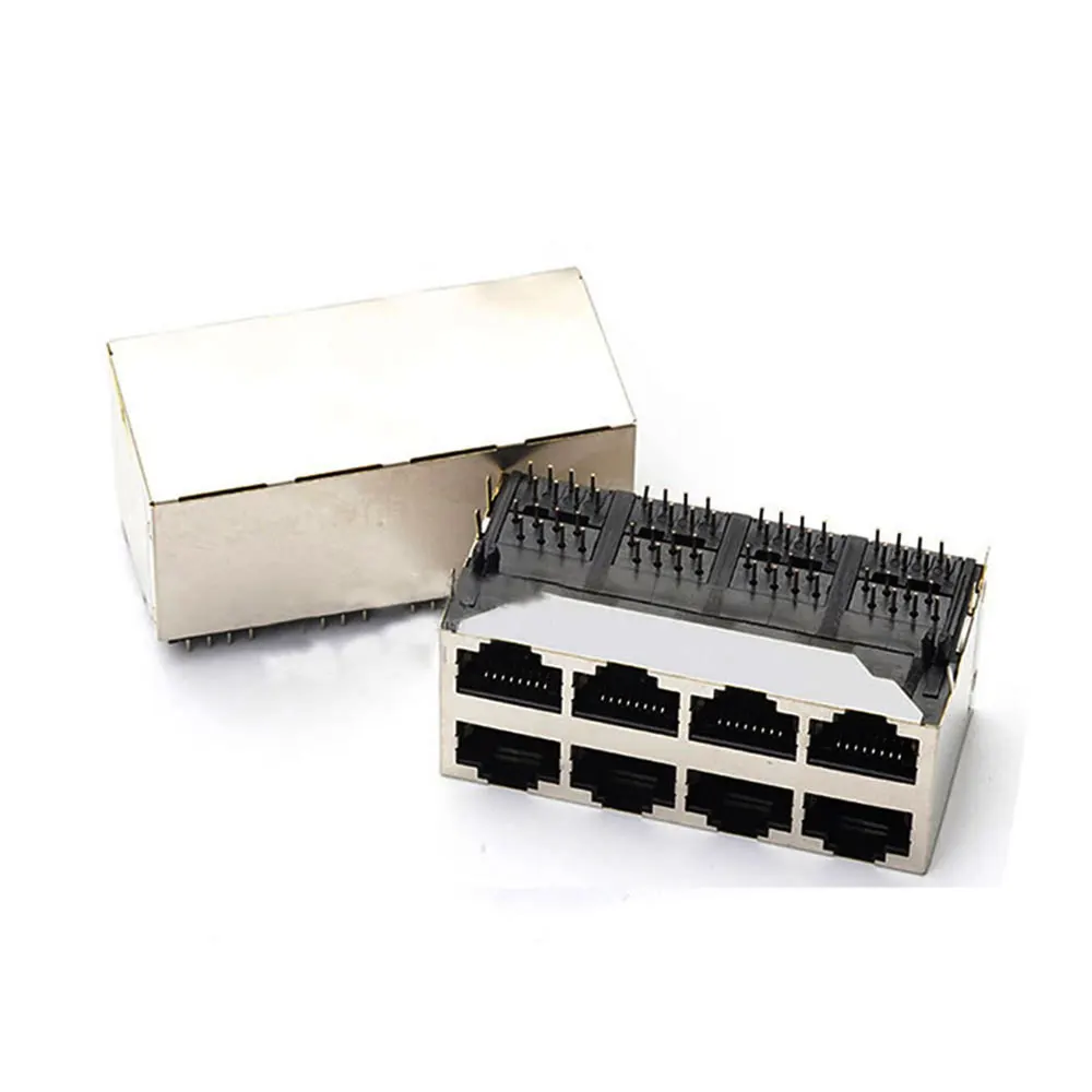 1Pcs RJ45 2/4/8 Port Shielded Modular PCB Led Jack 8P8C Right Angle Through Hole Pcb Network Connector SIDE ENTRY