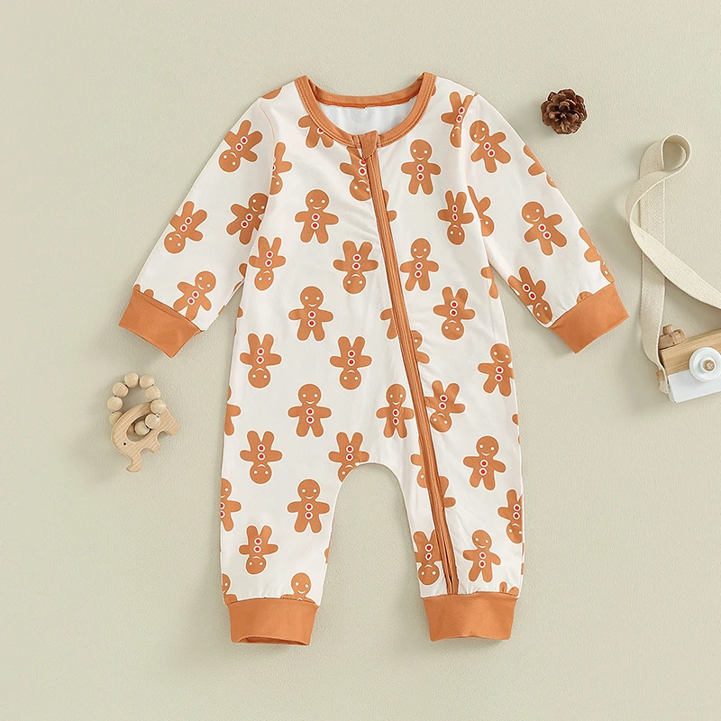 

Christmas Snowflake Patterned Long Sleeve Jumpsuit for Infants Crew Neck Romper Clothes for Baby Boys and Girls