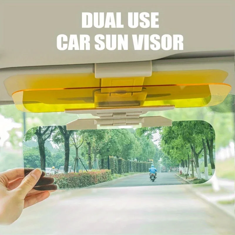 1pc Day/Night 2 in 1 Polarized Car Sun Visor Extender Anti-Glare UV Protection Clip-On Shield for Auto Safety Driving