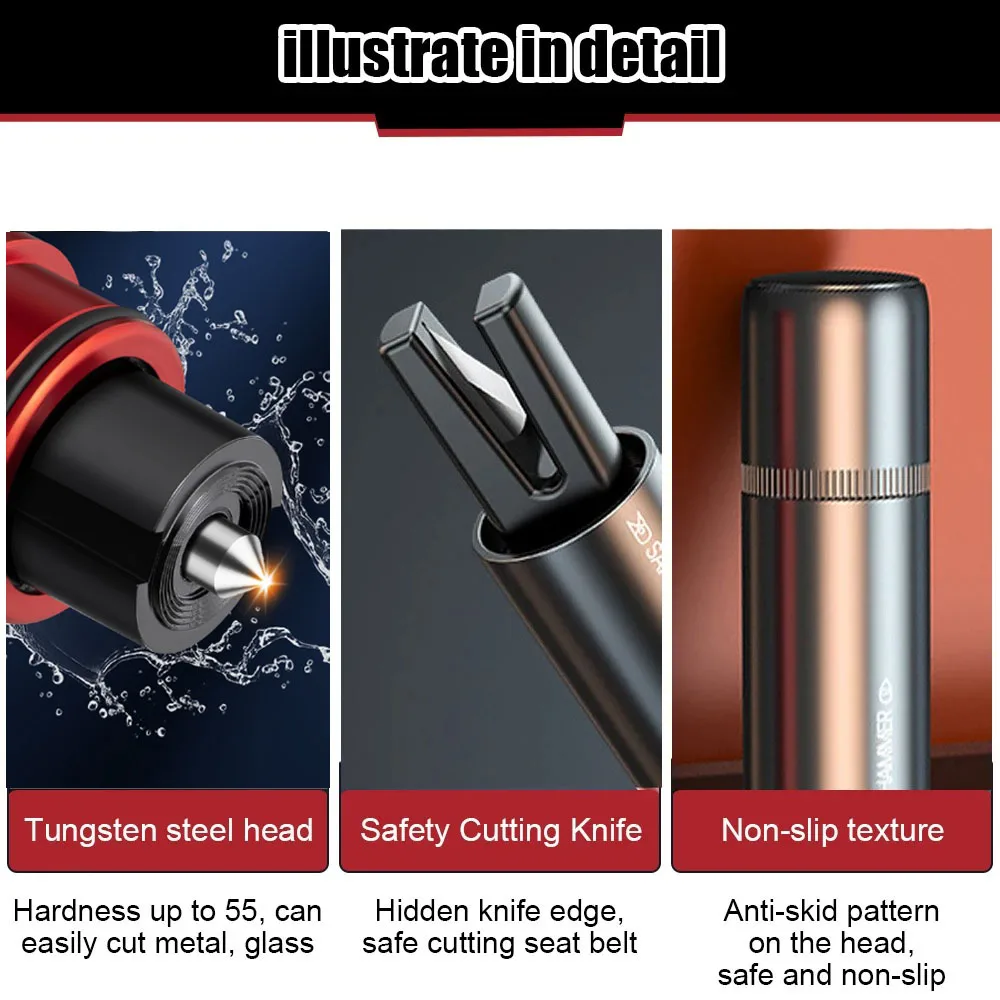 2 in 1 Car Safety Hammer Emergency Window Breaker Seat Belt Cutter Tip Escape Rescue Tool Vehicle Auto Safety Kits Accessory view 2