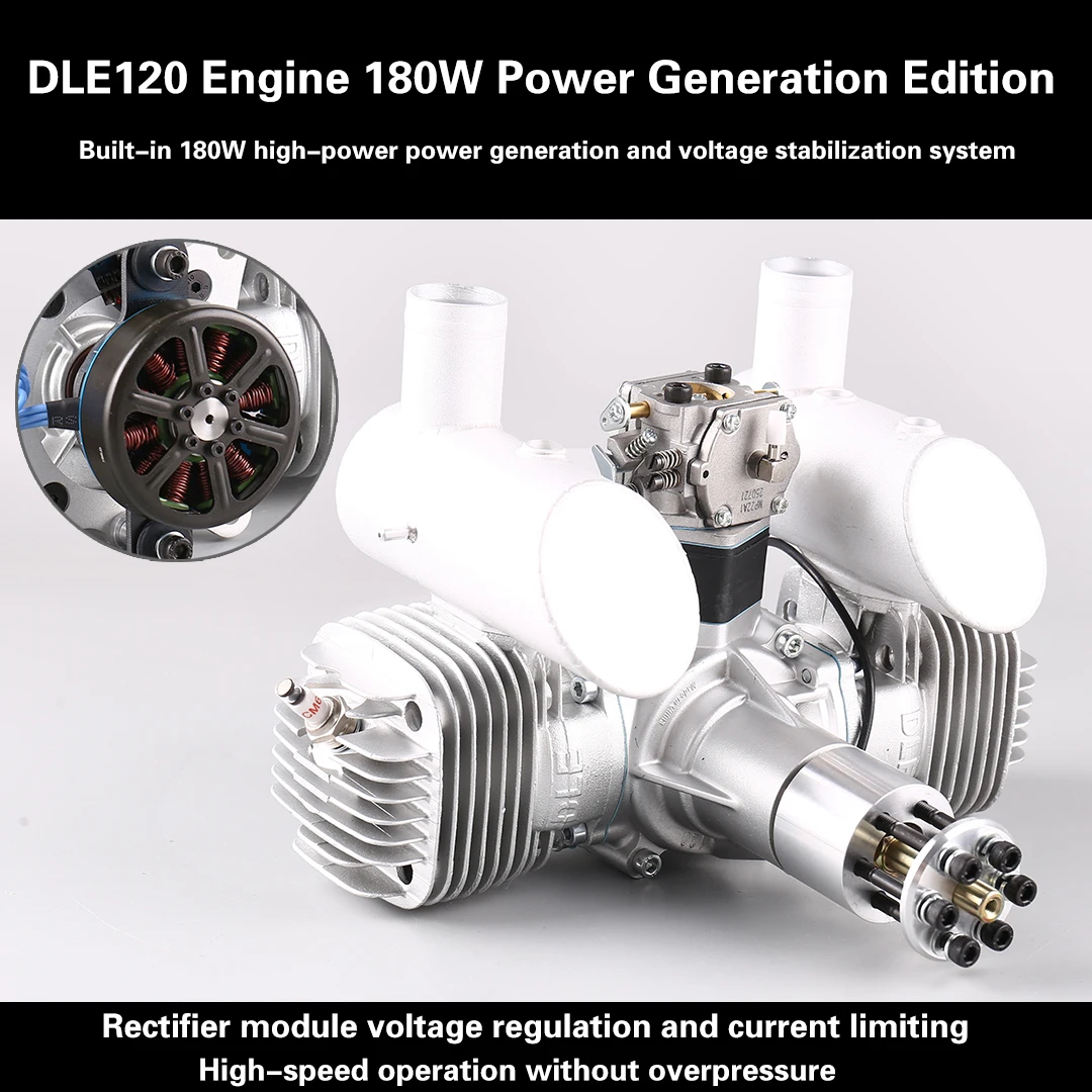 DLE120 Drone Model Engine Dual Cylinder Two-stroke With Power Generation System 180W120CC Displacement