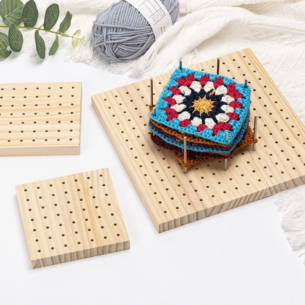 

DIY Crochet Blocking Boards Square Weave Accessory Knitting Blocking Mat Wooden with Stainless Steel Rod