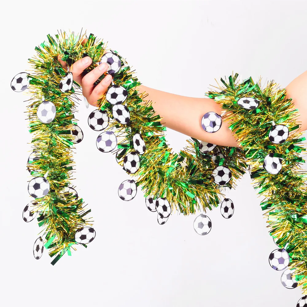 

2M Football Party Decoration Banner Colorful Ribbon Metal Wire Flower Wreath Soccer Stripe Garland Happy Birthday Party Supplies