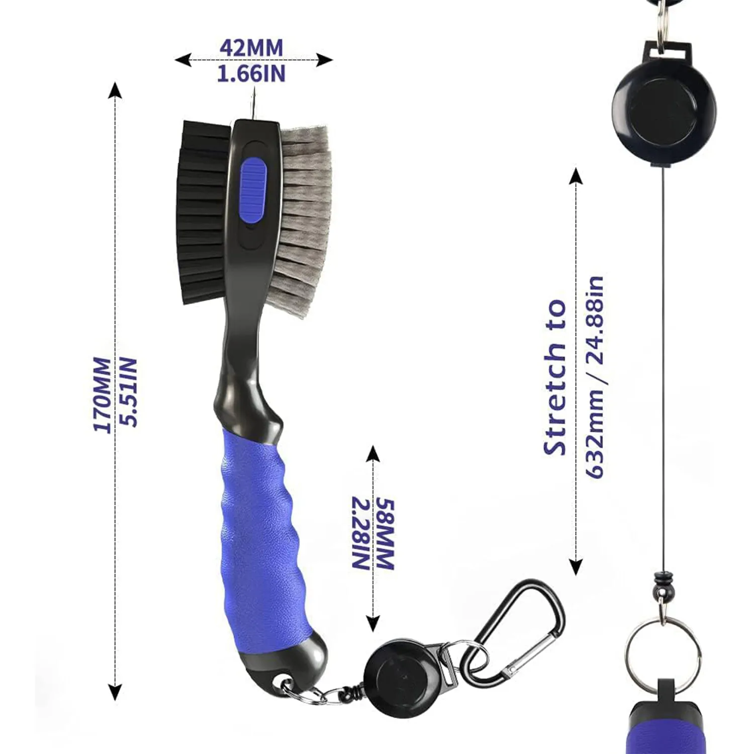 Strumento per la pulizia delle scanalature retrattili con detergente per spazzole per mazze da golf a 2 lati con punta 2 pezzi