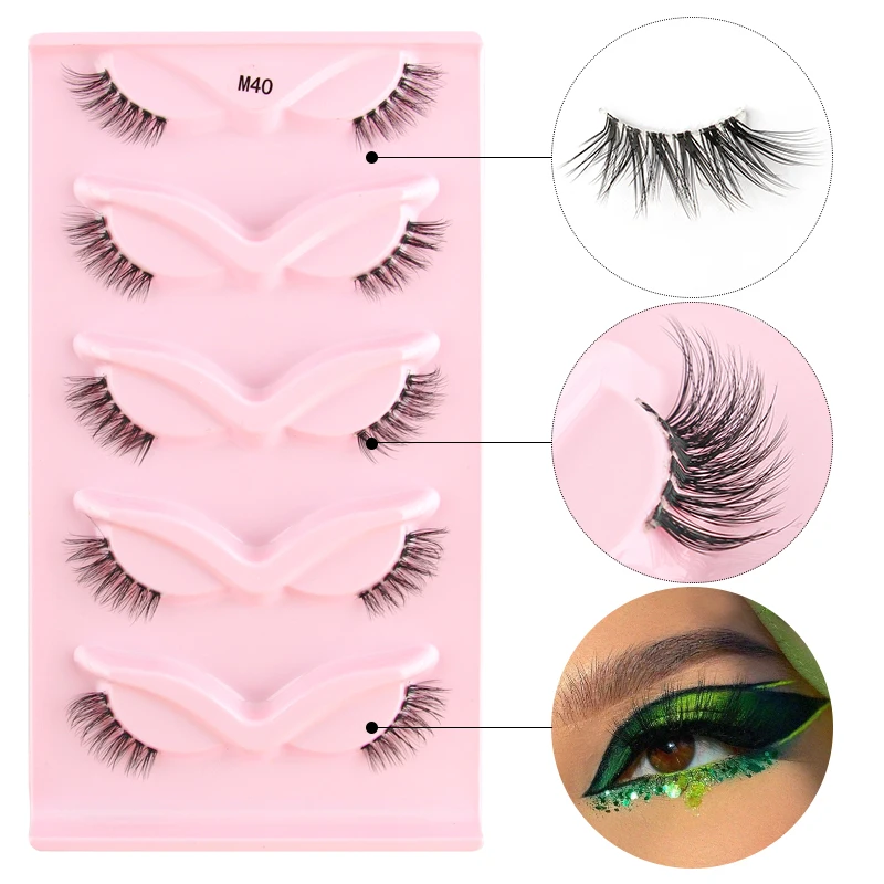 YSDO 3/5 par 3D Faux Mink Cat Eye & Fox Eye Lashes Sexy Fluffy Daily False Eyelashes Winged Natural Look Extensions for Makeup