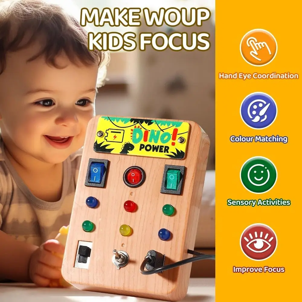 Montessori Peuter Busy Board LED-lichtschakelaar Elektronisch 'Activiteitenbord Cartoon Sticker Interactief Busy Board voor kinderen