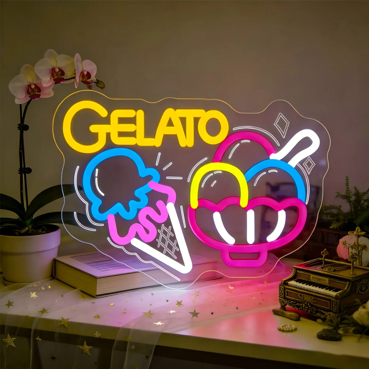 Gelato USB Neon Sign LED Dimmable Wall Light Ice Cream Decor for Dessert Shop Cafe Cake Store Window Beach Party Kid Summer Gift