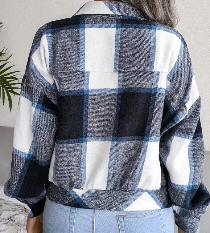 Autumn Plaid Jacket Women Loose Checkered Jacket Female 2024 Winter Fashion Short Coats Thick Warm Shirt Jackets High Street