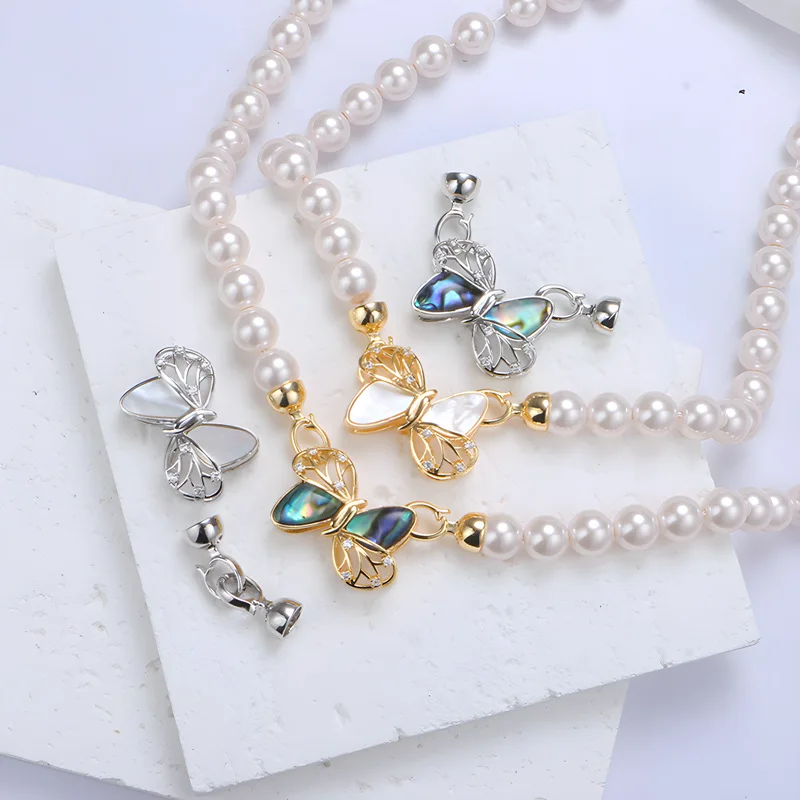 

1 шт., медное позолоченное жемчужное ожерелье, браслет, соединительная пряжка, медная инкрустированная ракушка, пряжка-бабочка, сделай сам, ювелирные аксессуары