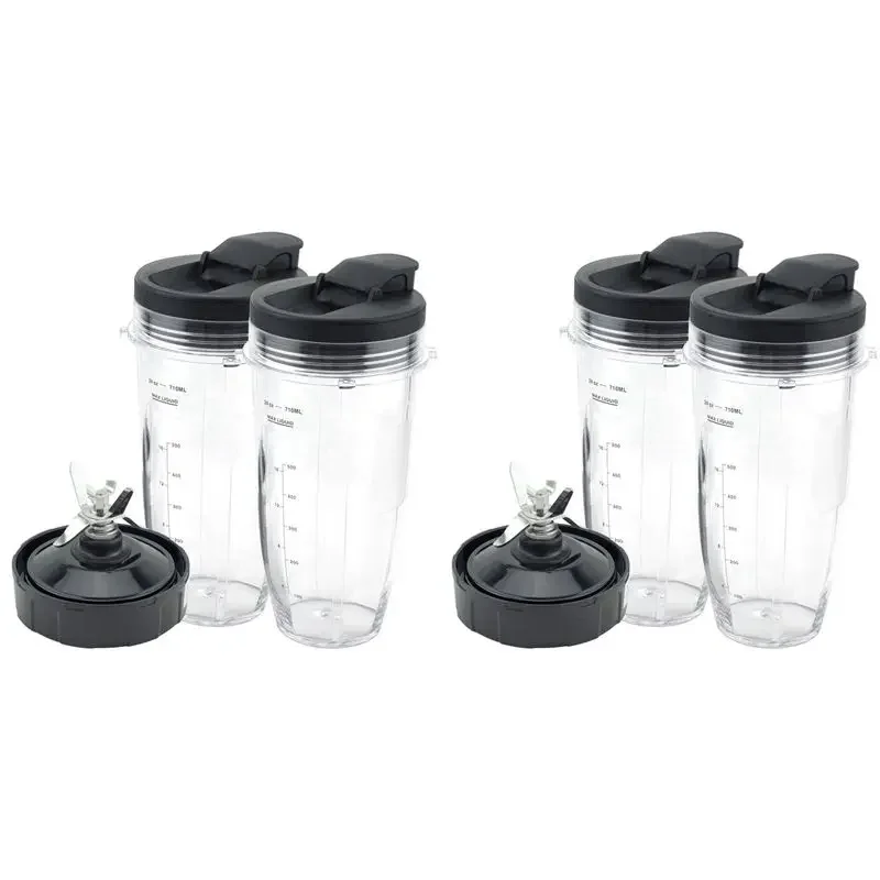 Piezas de repuesto para licuadora A50Q para Ninja, 4 vasos de 24 onzas con tapas para llevar, cuchilla extractora de 7 aletas, para Nutri Ninja Auto IQ