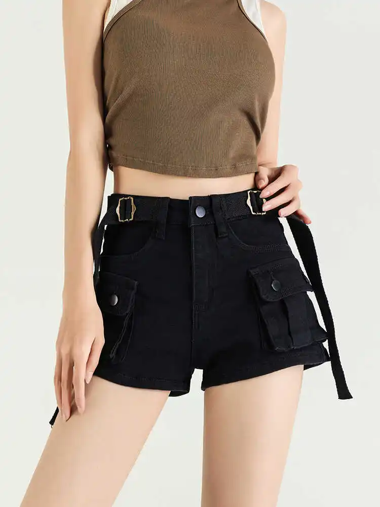 

Cool Spicy American Style Women's Short Jeans Pants Black Low Waist Zipper Pocket Design Sensation Tight Hot Shorts Summer