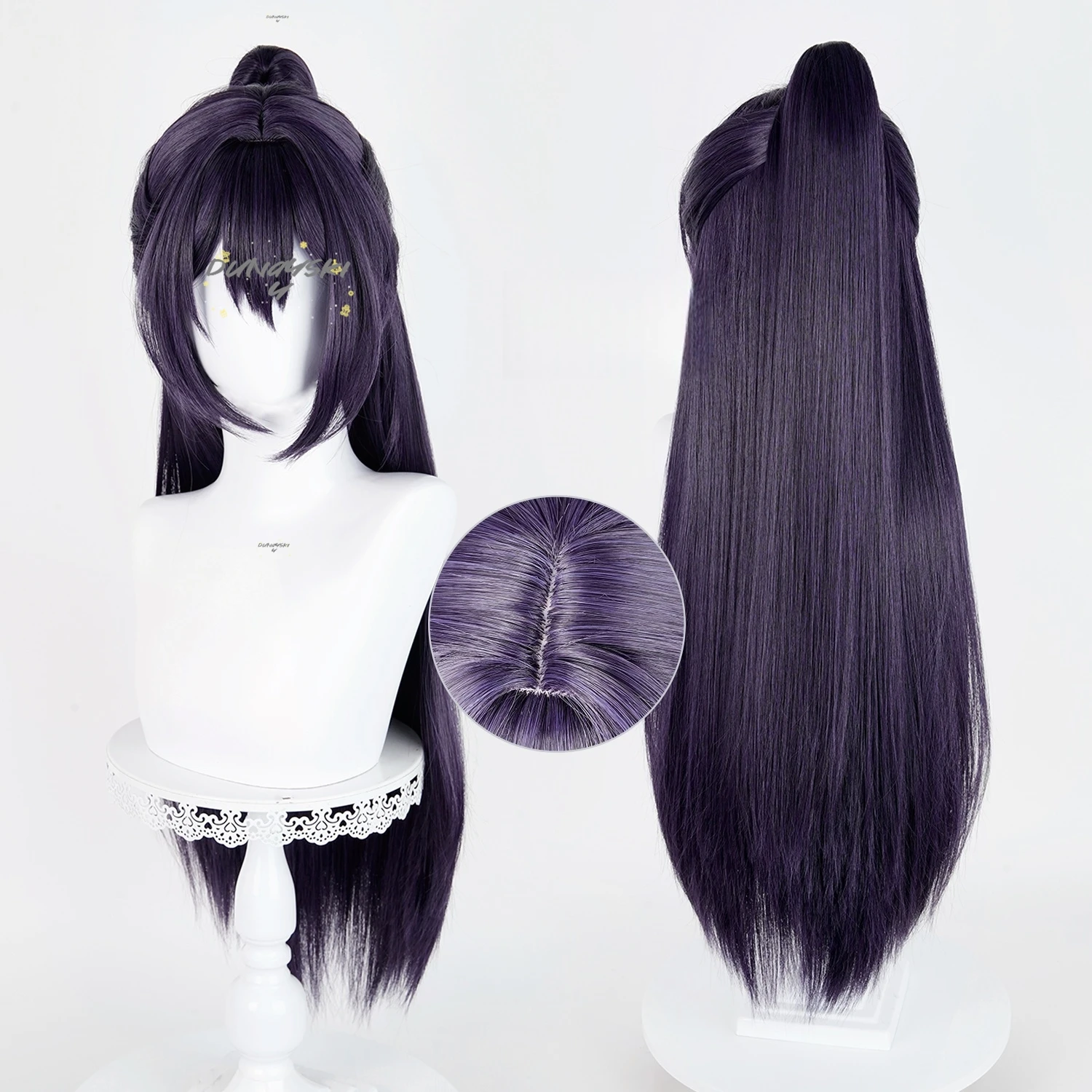 Anime Limbus Company Hong Lu Cos Wig 80cm Dark Purple Grey Heat Resistant Synthetic Hair Halloween - Image 2