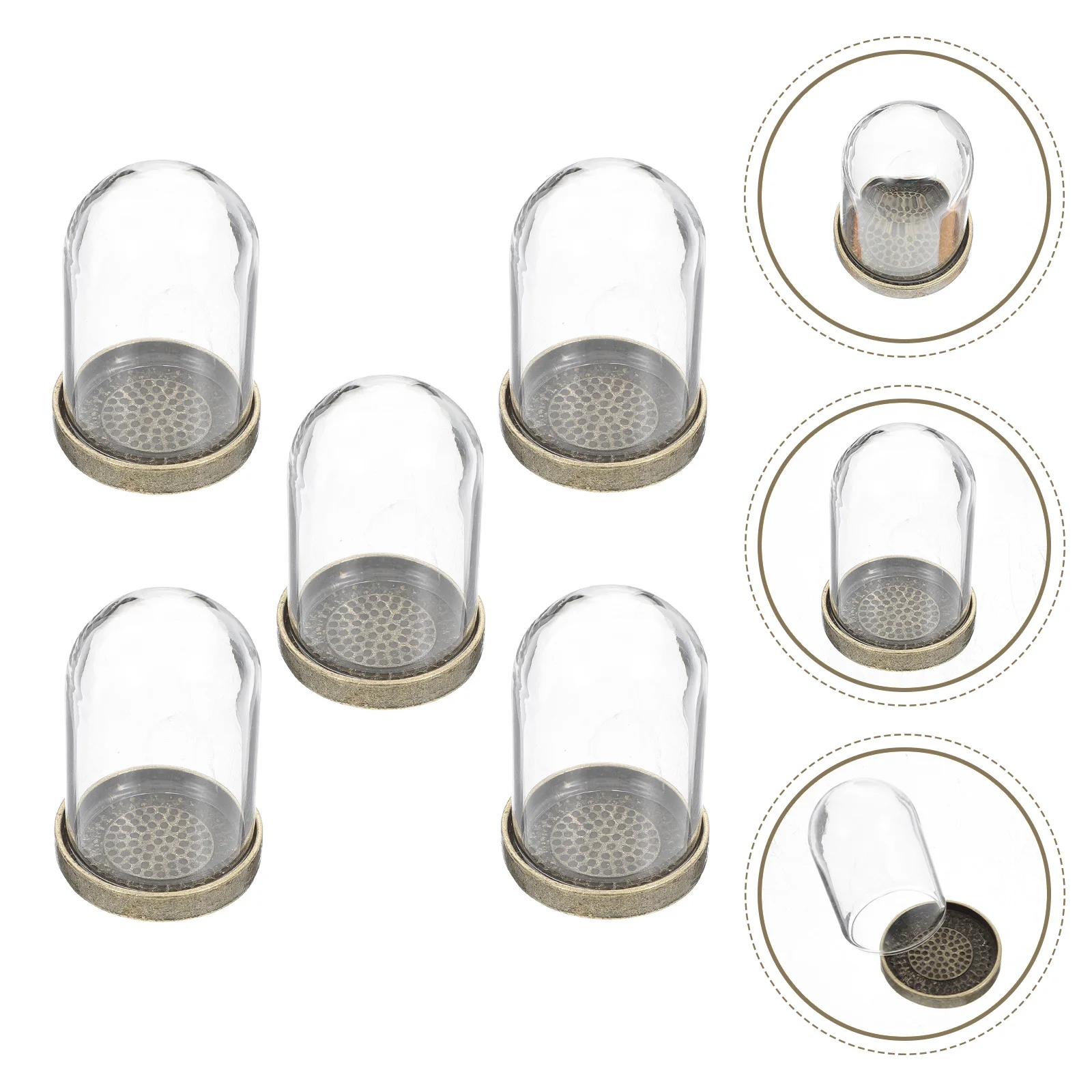 

5Sets Glass Eternal Flower Cover Brass Tray DIY Micro Landscape Protector Clear Display Decoration Creative Glass Dome