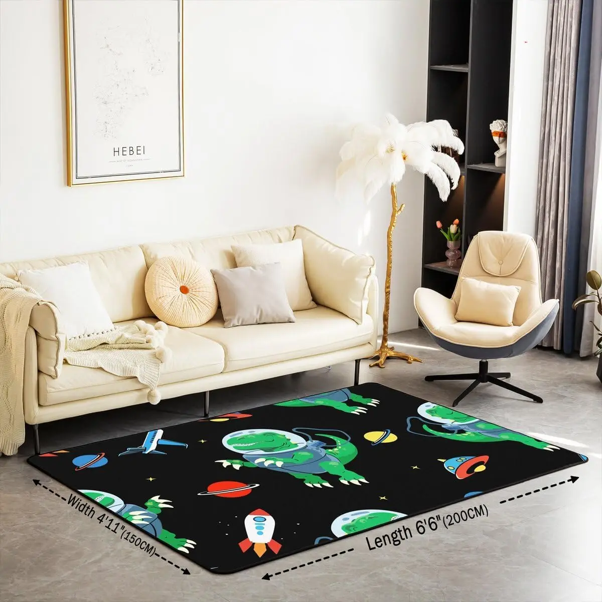 Dinosaur Astronaut Area Rug Floor Mat Rugs for Living Room Bedroom Decor Fluffy Soft Flannal Outer Space Dino Carpet Rug,Soft