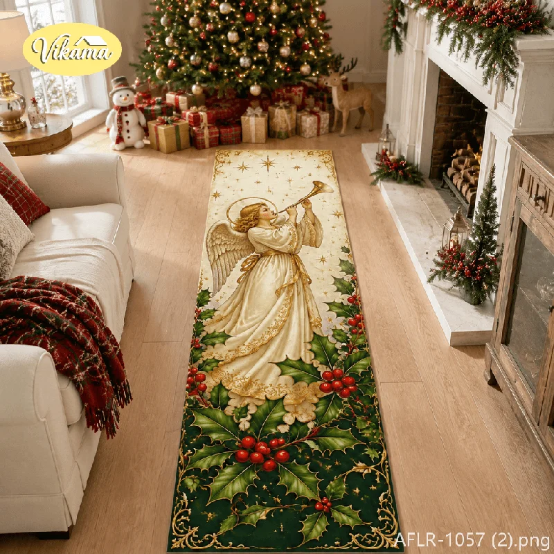 VIKAMA Christmas Angel Trumpet Runner Rug Non Slip Washable Mat For Hallway Entryway Kitchen Bedroom Xmas Home Decor