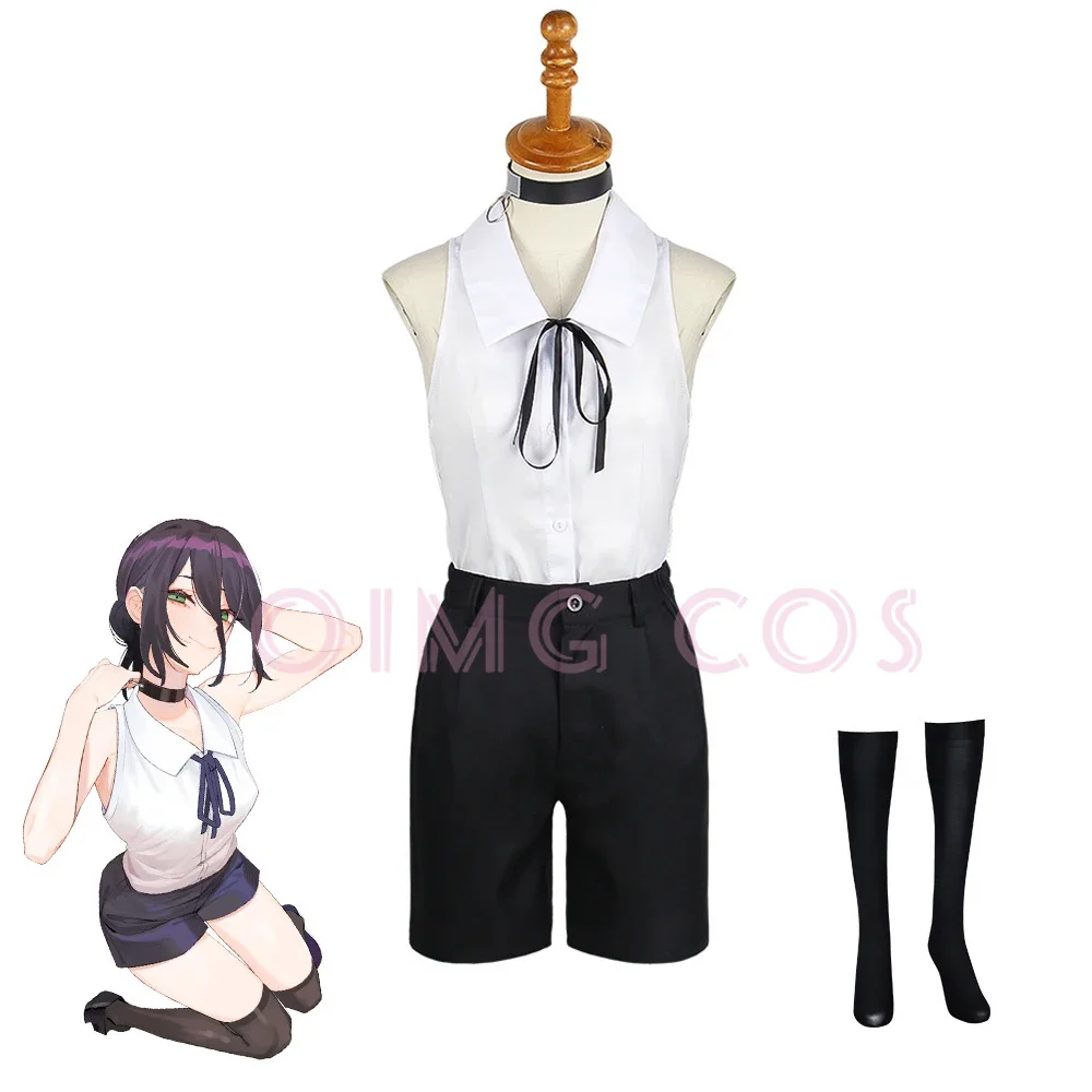 

Reze Cosplay Costume Chainsaw Man Outfits Blue Suit Shirt Anime Tie Short Neck Ring Women Uniform Halloween