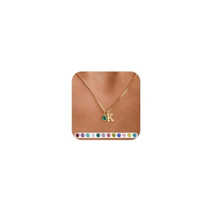 

WFYOU Initial Birthstone Necklaces for Women Trendy 14K Gold Plated Letter A-Z initial Necklace Dainty Initial Birthstone Penda
