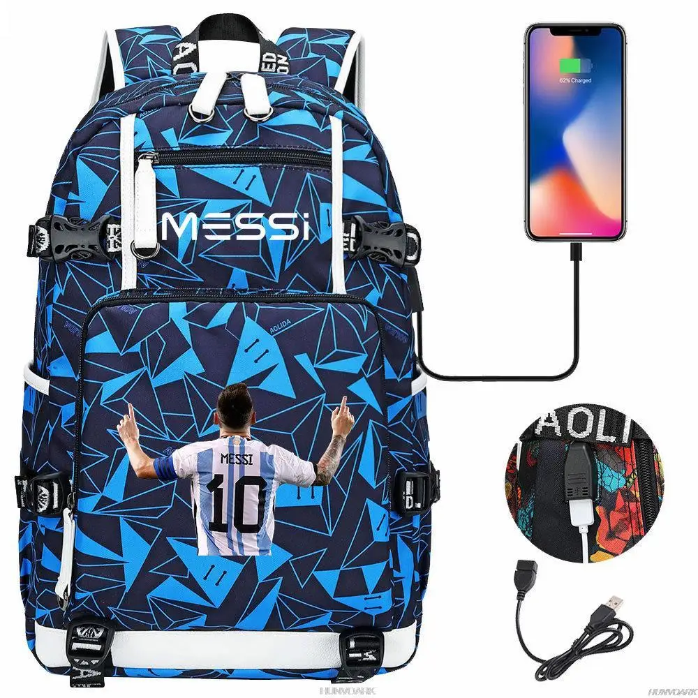 Football Stars Messi Backpacks Camouflage USB Teens School Bags Waterproof Boys Girls Casual Travel Laptop knapsacks