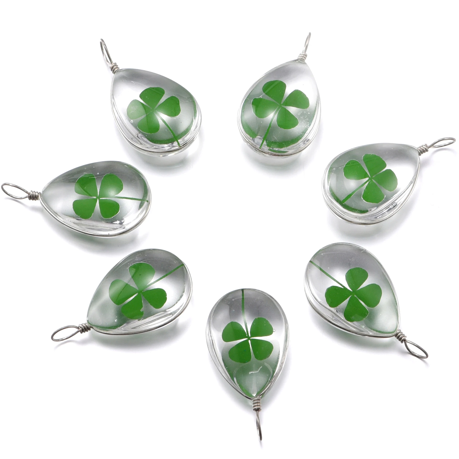 10pcs Transparent Geometric Four Leaf Clover Glass Pendant for Earrings Necklace Making DIY Crafts Jewelry Findings