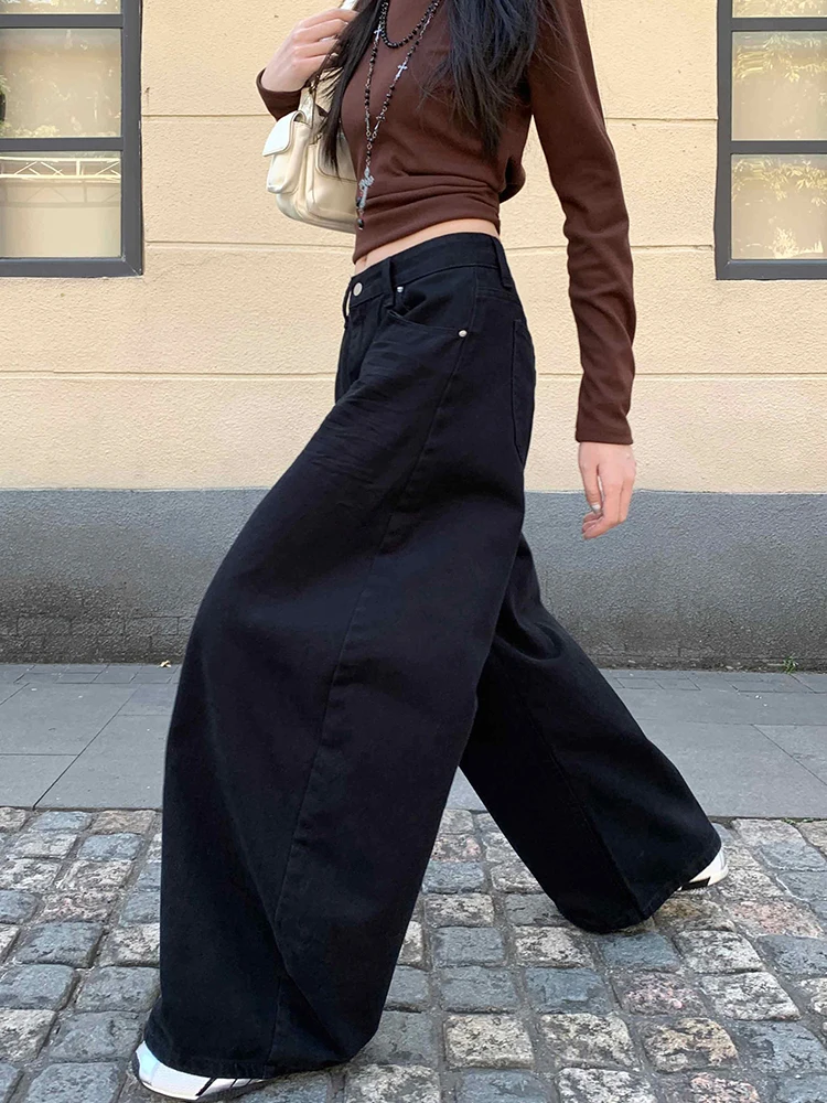 REDDACHiC novio negro Jeans mujeres Cleanfit cintura baja bigote lavado suelto pierna ancha barril pantalones Vintage Grunge ropa de calle