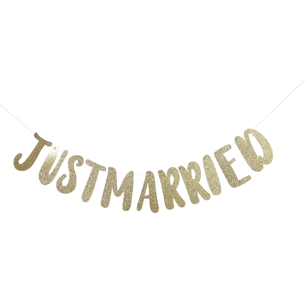 

JUST MARRIED Gold Banner Bunting Letter Streamer Creative Bridal Shower Wedding Decoration