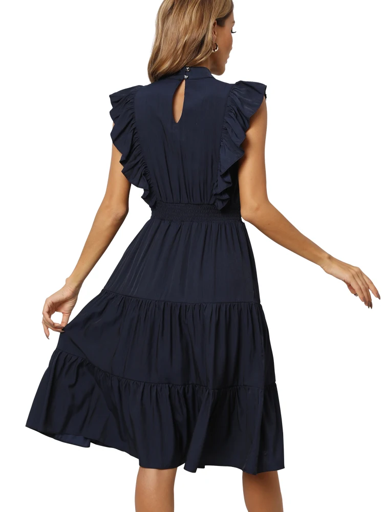 Imagem -02 - Nice-forever-women Chic Vestido Plissado Flare Tiered Casual Elegante Festa de Verão A329