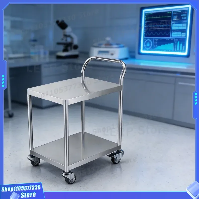 Double Layer Stainless Steel Medical Trolley Mobile Instrument Cart for Laboratory Hospital Clinic Equipment Tool Storage