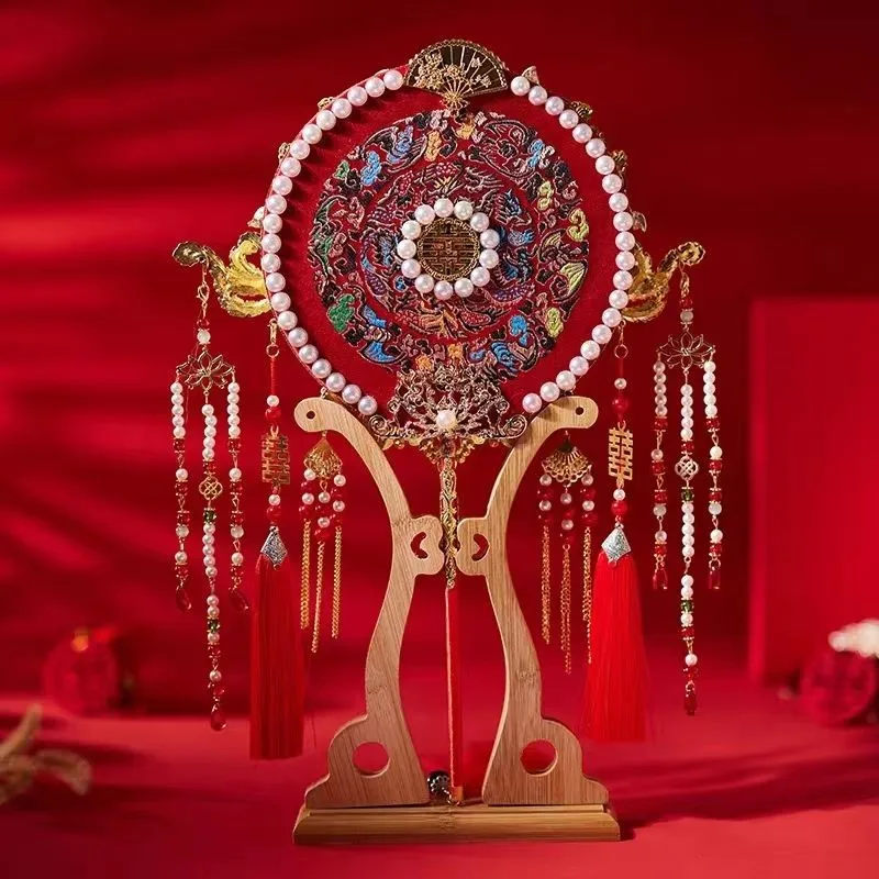 Wedding Fan Chinese Style Exquisite Wedding Xiuhe Tuan Fan Handmade Wedding Red Double Sided Household Decorative Fan ZG840