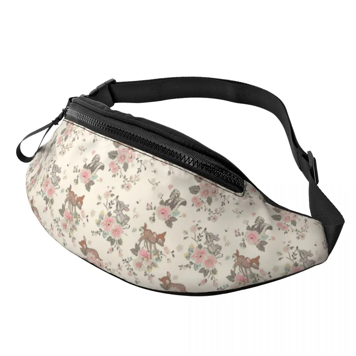 

Custom Bambi Rabbit Cartoon Fanny Pack Women Men Crossbody Waist Bag for Cycling Camping Phone Money Pouch