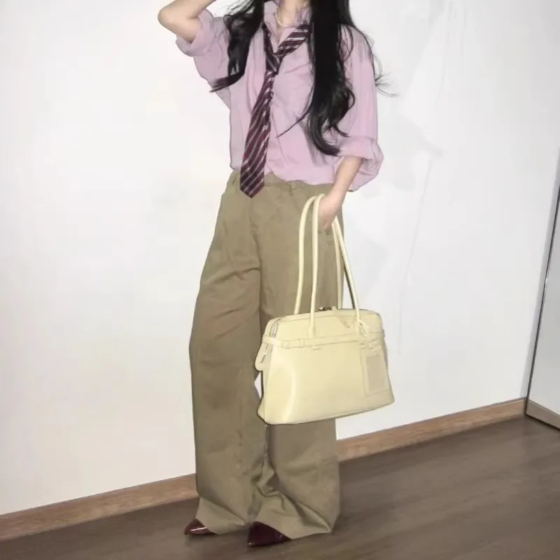 

Sweet Cute Cream Yellow Tote Bag Women Versatile Casual Business Trip Underarm Bag Ladies Large Capacity Business Handbag Y2k