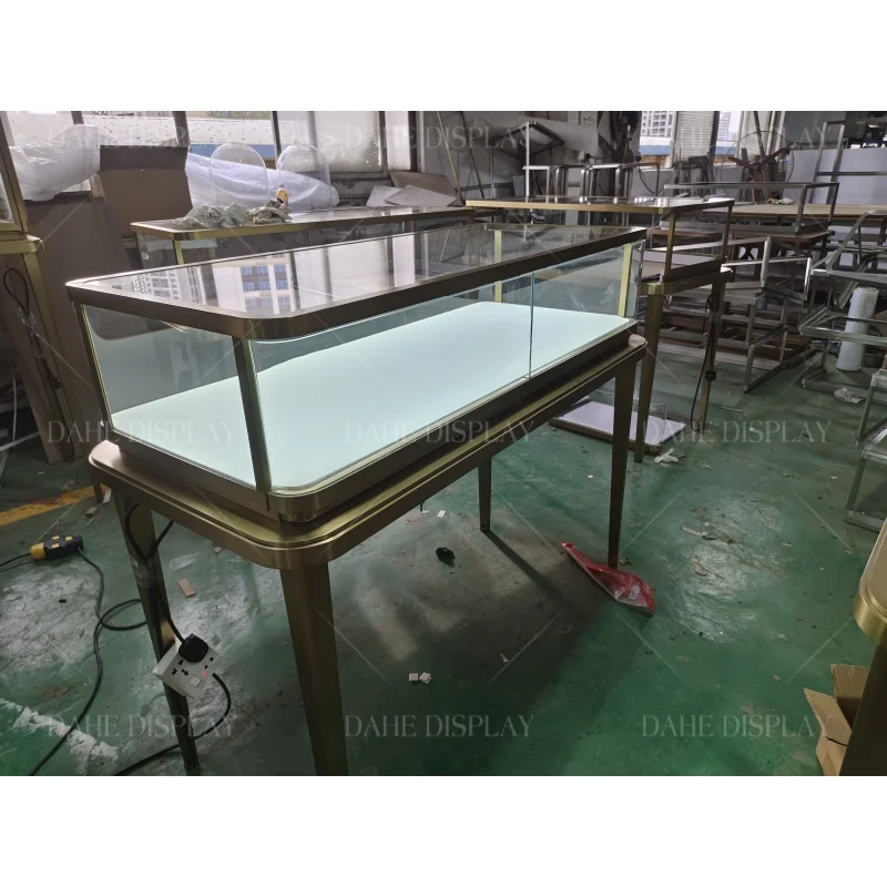 custom.Customized Luxury Commercial Mall Wall Stand Cosmetic Glass Cabinet Display Set Showcase Jewelry Display Table
