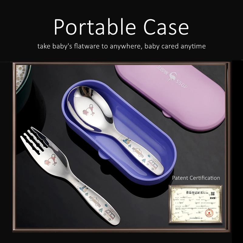 316 Stainless Steel Baby Cutlery Set LFGB Certificate Anti-bacterial Children Spoon and Fork 3~7 Years Old Kid Portable Flatware