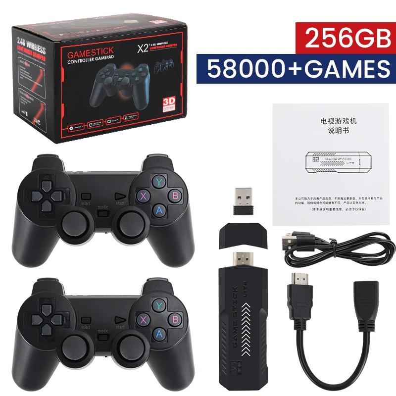 더블 무선 컨트롤러 게임 스틱, X2 Plus, 4K HD 비디오 게임 콘솔, 2.4G, N64, PSP, PS1, GBA용, 신제품 