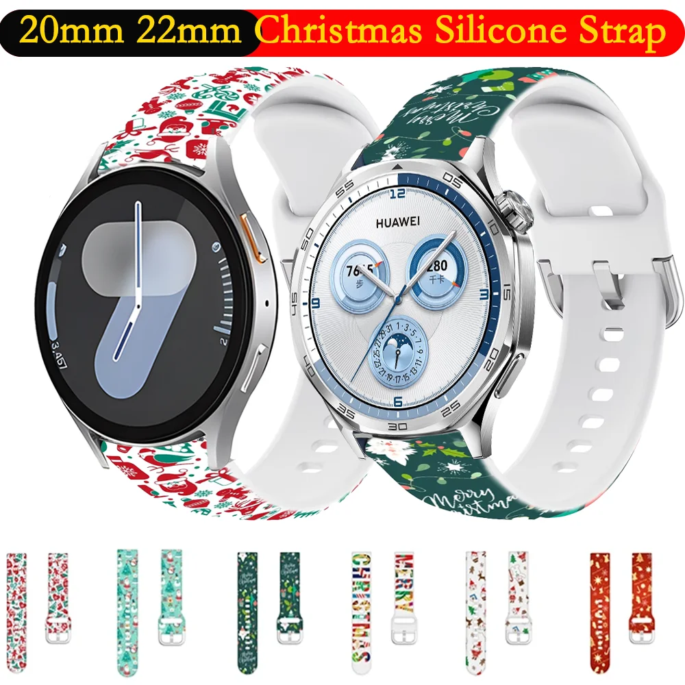삼성 갤럭시 시계 7/6/5/4/Huawei 시계 5 4 GT5/GT4 46mm 크리스마스 팔찌 밴드 Amazfit GTR/GTS4 용 20mm 22mm 실리콘 스트랩