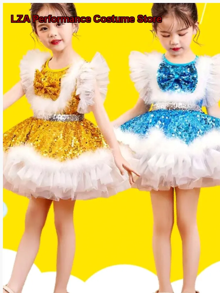 children's-performance-girls'-puffy-skirt-sequin-gauze-skirt-preschool-ballet-performance-costume-princess-dress-tutu-kids