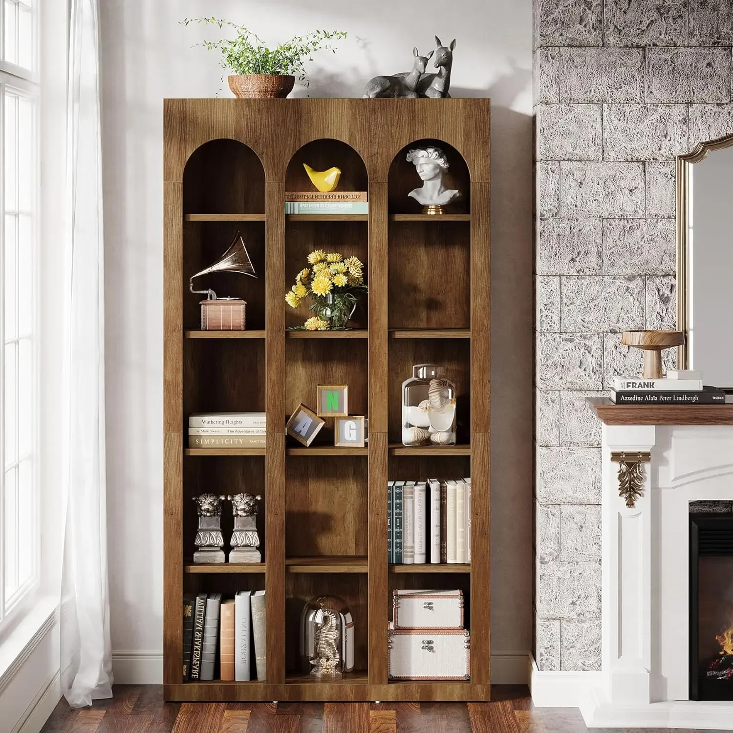 

5-Tier Bookshelf, 70.87-Inch Mid Century Modern Bookcase with Open Shelves, Book Shelf Vintage Display Storage for Home Office