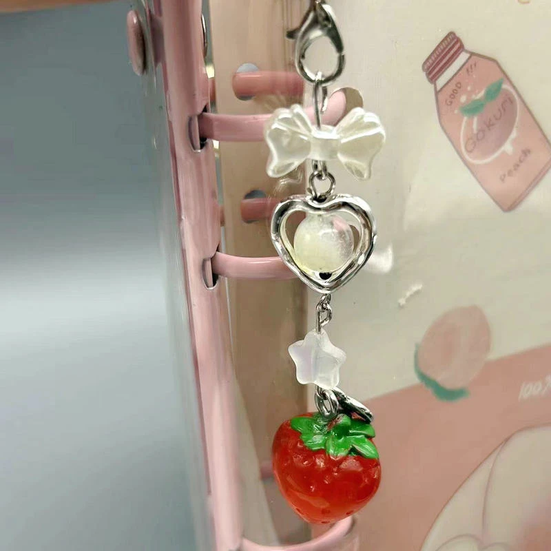 Süße kawaii rote Erdbeere Schlüssel bund Herz Bogen Perlen Telefon Charms Lanyard frische Mode Tasche Kamera Anhänger hängen Schmuck