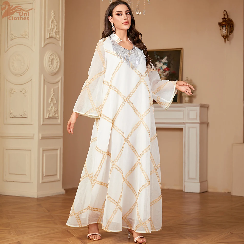 Uni 2024 New Eid Ramadan Elegant Muslim Women Abaya Ramadan Party Long Dresses Woman Dubai Robe Moroccan Caftan