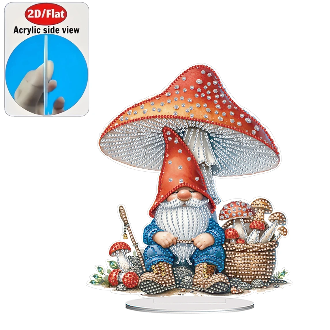 2D / Flat 1pc Mushroom Gnome Acrylic Welcome Plaque Diamond Painting Desktop Ornament Set, Shiny Wall Decor, Holiday Gift
