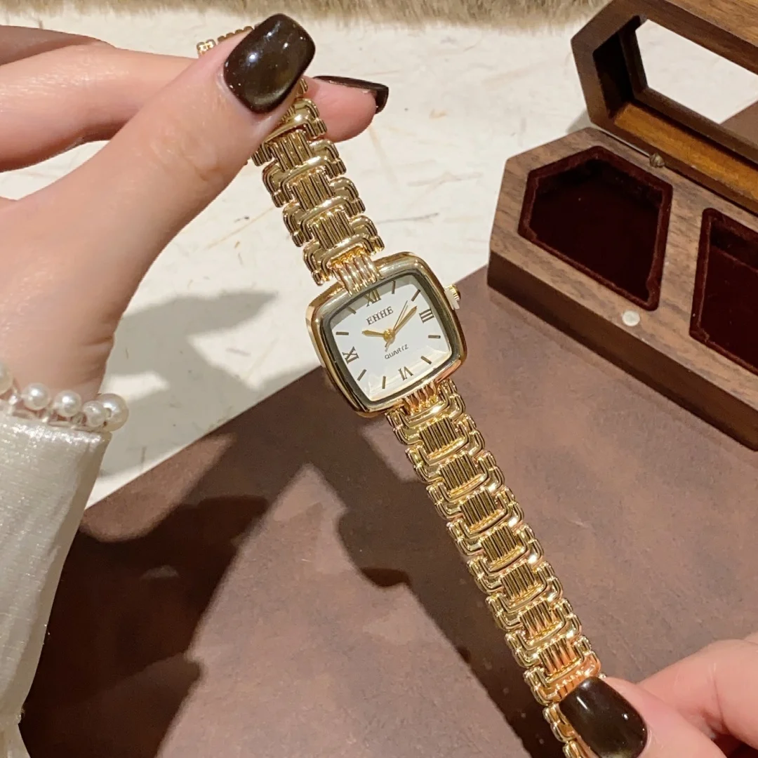 Moda praça dial relógios femininos ouro pulseira senhoras relógio de pulso de quartzo simples femme relogio feminino montre
