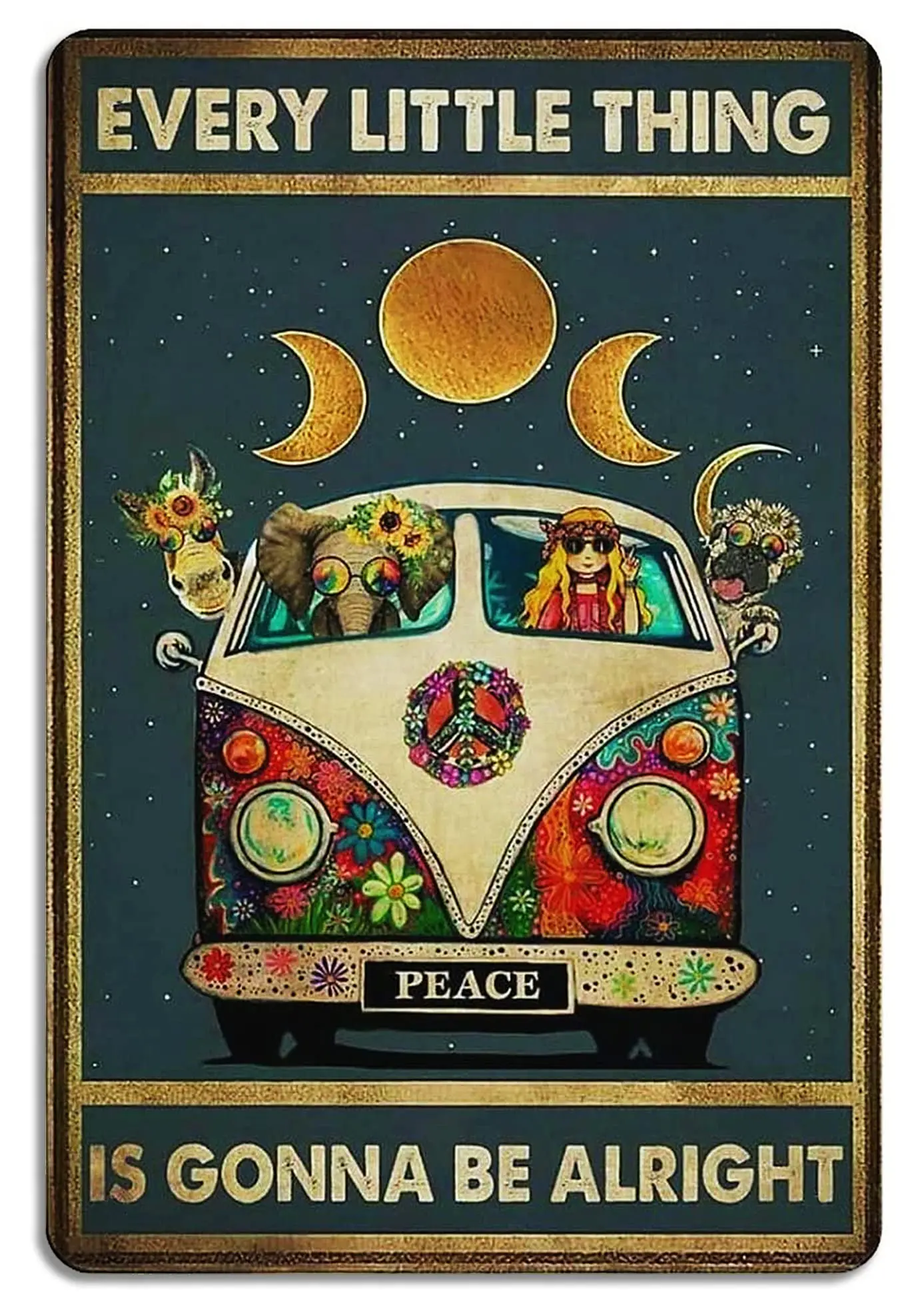 Fmcmly Every Little Thing is Gonna Be Alright Vintage Tin Signs Hippie Boho Wall Art Encouragement Gifts for Women Home Kitchen