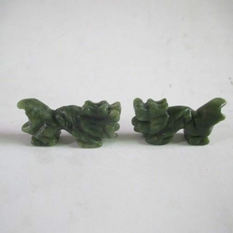 Two pairs of Chinese 100% natural jade sculpted  Kirin chopsticks