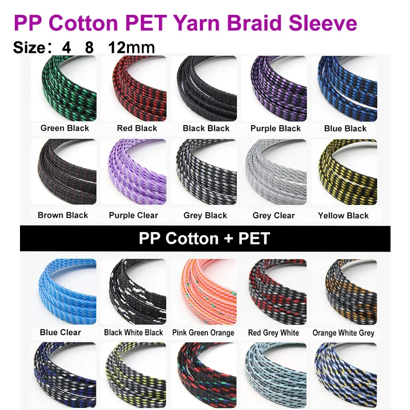 1/3/5/10M Expanded Braid Sleeve PP Cotton PET Yarn 4 8 12mm Soft Wire Wrap Insulated Cable Protection Line Harness Cable Sheath