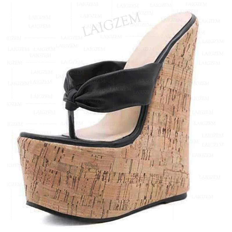 

BERZIMER Women Sandals Platform Wedges 17CM High Heels Cork Print Pumps Height Increase Ladies Shoes Woman Plus Size 38 43 45 48