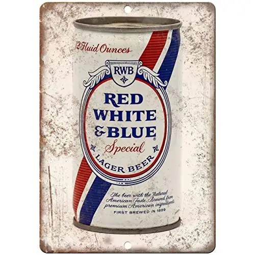 Vintage Beer Can Red, White & Blue Lager Reproduction Wall Poster Tin Sign Vintage BBQ Restaurant Dinner Room Cafe Shop Dec