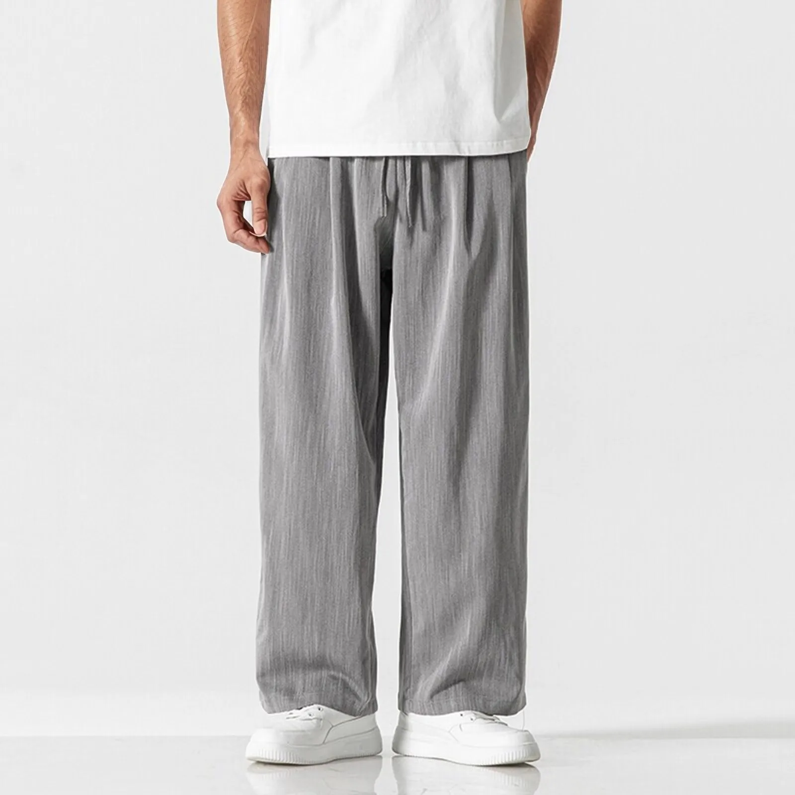 

Men Pants Men's Drawstring Elastic Waist Sweatpants with Pockets for Daily Wear Casual Sports Loose Straight Leg Trousers 2025