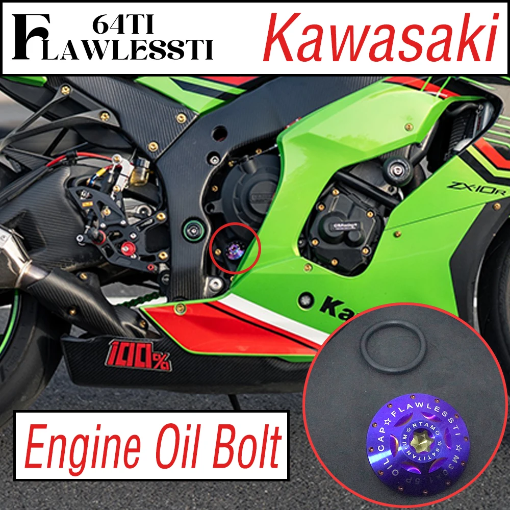 FLAWLESSTI M30x1.5 Pitch Engine Oil Bolt Gr5 Titanium Bolt For ZX-4R ZX-10R ZX-12R ZX-14R